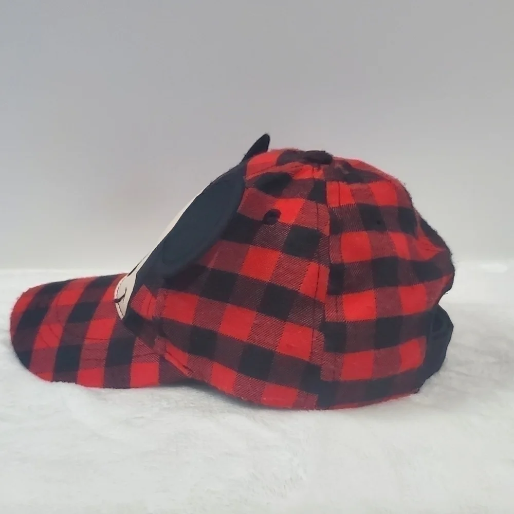 DISNEY Mickey Mouse Red Black Buffalo Check Plaid Baseball Hat Cap Toddler Size